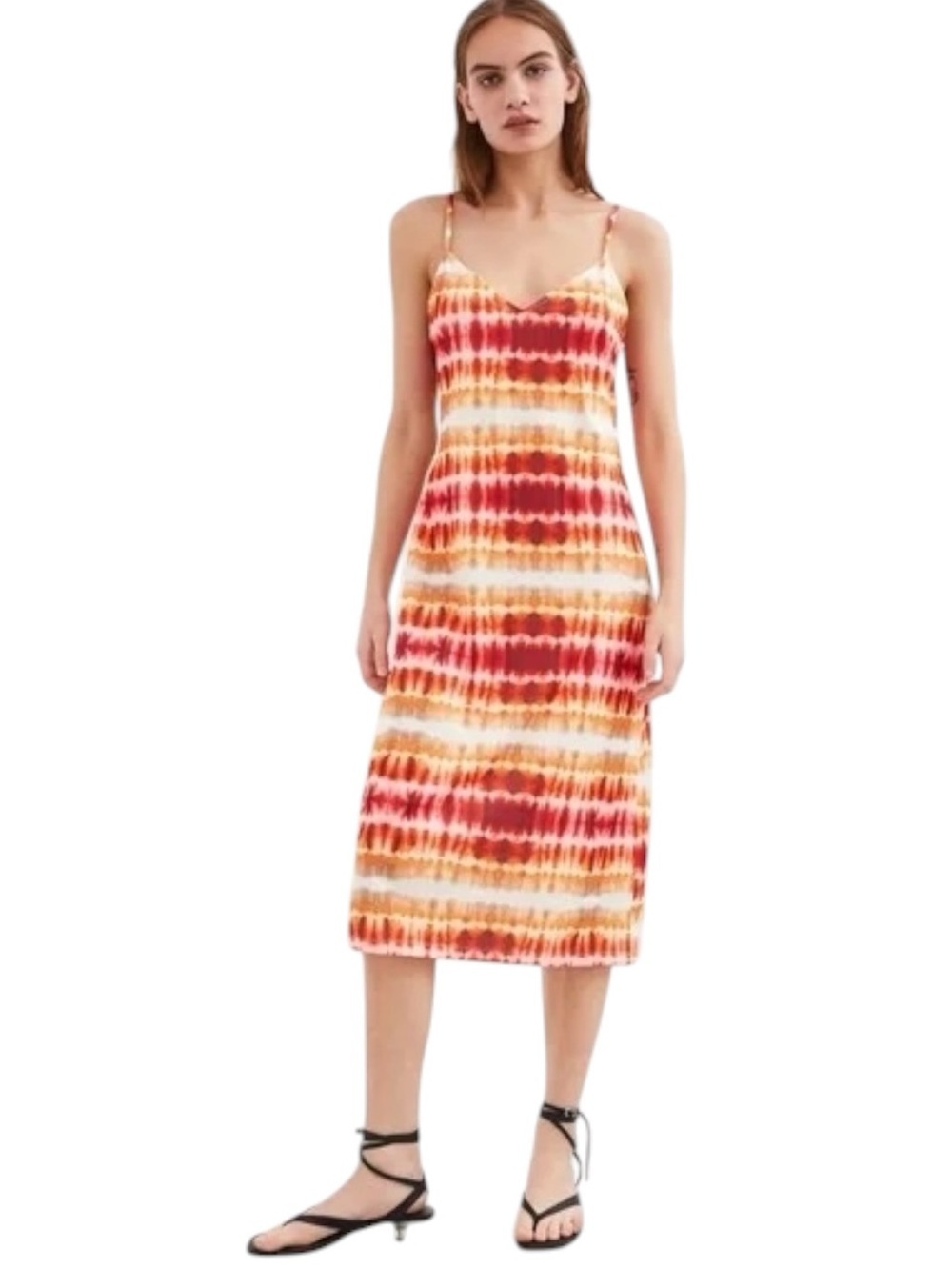 Zara tie dye red and orange stretch midi length sundress